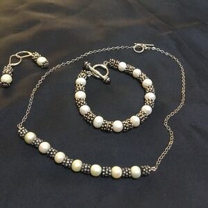 Sterling silver with cultured pearls-necklace, bracelet and earrings set